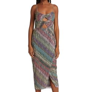Saylor Lissandra Sequined Midi Dress Rainbow Double Cutout Spaghetti Strap XS C9